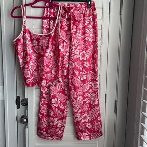 Vintage 90s Evandale pink floral satin 2-pc pajama lounge set EUC